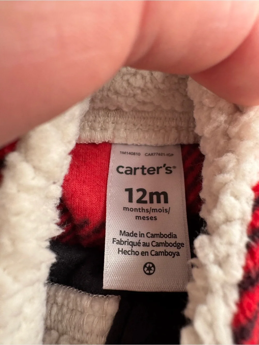 Carter’s Baby Buffalo Plaid Fleece Pullover 12M Red Black Sherpa Collar